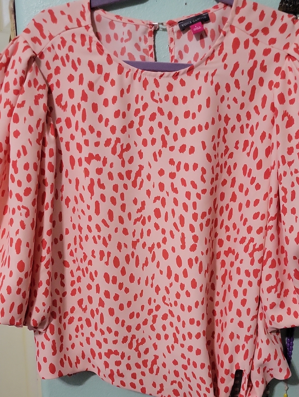 Vince Camuto Pink and Coral Dot Print Blouse
